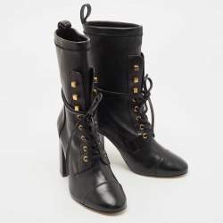 Pre Owned Stuart Weitzman Black Leather Mild Calf Boots Size 38
