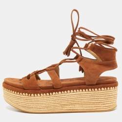 Pre Owned Stuart Weitzman Brown Suede Romanesque Ankle Tie Sandals Size 39