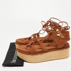 Pre Owned Stuart Weitzman Brown Suede Romanesque Ankle Tie Sandals Size 39