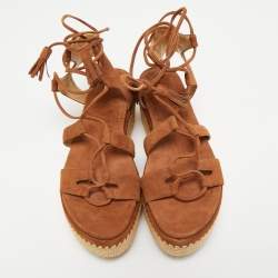 Pre Owned Stuart Weitzman Brown Suede Romanesque Ankle Tie Sandals Size 39