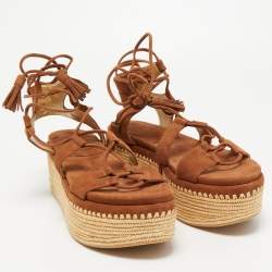 Pre Owned Stuart Weitzman Brown Suede Romanesque Ankle Tie Sandals Size 39