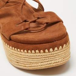 Pre Owned Stuart Weitzman Brown Suede Romanesque Ankle Tie Sandals Size 39