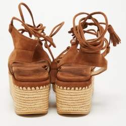 Pre Owned Stuart Weitzman Brown Suede Romanesque Ankle Tie Sandals Size 39