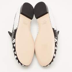 Pre Owned Stuart Weitzman Black/White Woven Leather Riviera Smoking Slippers Size 35