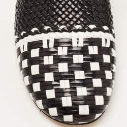 Pre Owned Stuart Weitzman Black/White Woven Leather Riviera Smoking Slippers Size 35