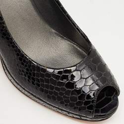 Stuart Weitzman Black Python Embossed Leather Peep Toe Pumps Size 36.5
