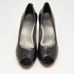 Stuart Weitzman Black Python Embossed Leather Peep Toe Pumps Size 36.5