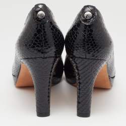 Stuart Weitzman Black Python Embossed Leather Peep Toe Pumps Size 36.5