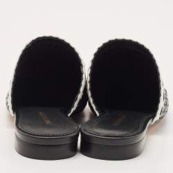 Pre Owned Stuart Weitzman Black/White Woven Leather Indiana Slide Mules Size 36