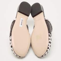 Pre Owned Stuart Weitzman Black/White Woven Leather Indiana Slide Mules Size 36