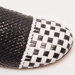 Pre Owned Stuart Weitzman Black/White Woven Leather Indiana Slide Mules Size 36