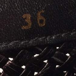 Pre Owned Stuart Weitzman Black/White Woven Leather Indiana Slide Mules Size 36