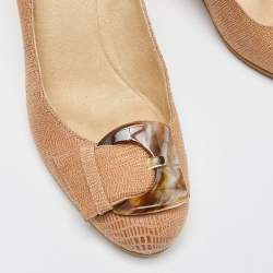 Pre Owned Stuart Weitzman Beige Lizard Embossed Leather Bucalina Wedge Pumps Size 37