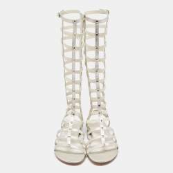 Stuart Weitzman Silver Leather And Elastic Gladiator Flat Sandals Size 36