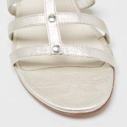 Stuart Weitzman Silver Leather And Elastic Gladiator Flat Sandals Size 36