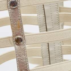 Stuart Weitzman Silver Leather And Elastic Gladiator Flat Sandals Size 36