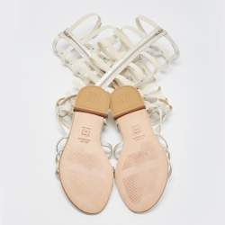 Stuart Weitzman Silver Leather And Elastic Gladiator Flat Sandals Size 36