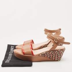 Stuart Weitzman  Brown Leather Wedge Ankle Strap Sandals Size 39.5