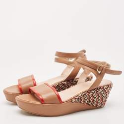 Stuart Weitzman  Brown Leather Wedge Ankle Strap Sandals Size 39.5