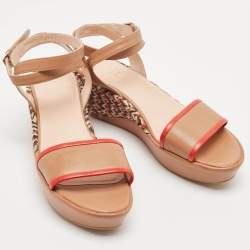 Stuart Weitzman  Brown Leather Wedge Ankle Strap Sandals Size 39.5