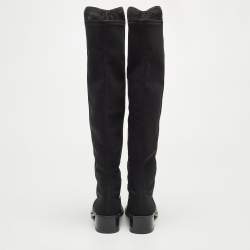 Stuart Weitzman Black Leather and Fabric Thigh High Boot Size 35