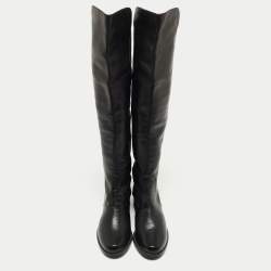 Stuart Weitzman Black Leather and Fabric Thigh High Boot Size 35