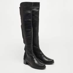 Stuart Weitzman Black Leather and Fabric Thigh High Boot Size 35