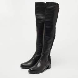 Stuart Weitzman Black Leather and Fabric Thigh High Boot Size 35