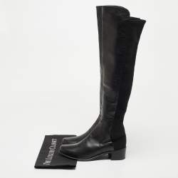 Stuart Weitzman Black Leather and Fabric Thigh High Boot Size 35