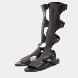 Stuart Weitzman Black Leather Gladiator Backview Sandals Size 35