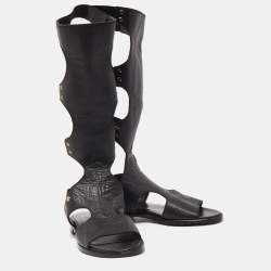 Stuart Weitzman Black Leather Gladiator Backview Sandals Size 35