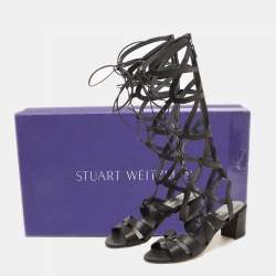 Stuart Weitzman Black Leather Gladiator Ankle Wrap Sandals Size 39