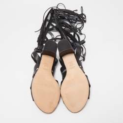 Stuart Weitzman Black Leather Gladiator Ankle Wrap Sandals Size 39