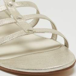 Pre Owned Stuart Weitzman Metallic White Leather and Elastic Gladiator Flat Sandals Size 40