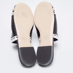 Stuart Weitzman Black/White Woven Leather Indiana Flat Mules Size 36