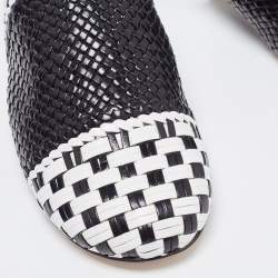 Stuart Weitzman Black/White Woven Leather Indiana Flat Mules Size 36