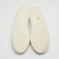 Pre Owned Stuart Weitzman Silver Leather Faux Pearl and Crystal Embellished Slip On Sneakers Size 42