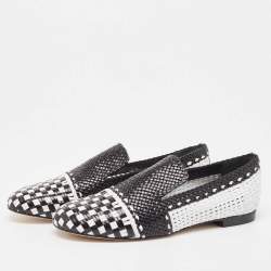 Stuart Weitzman Black/White Woven Leather Riviera Smoking Slippers Size 36