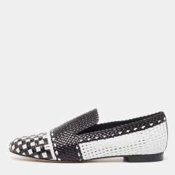 Stuart Weitzman Black/White Woven Leather Riviera Smoking Slippers Size 36