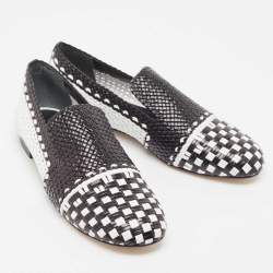 Stuart Weitzman Black/White Woven Leather Riviera Smoking Slippers Size 36
