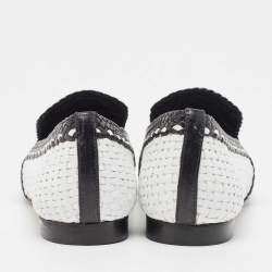 Stuart Weitzman Black/White Woven Leather Riviera Smoking Slippers Size 36