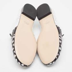 Stuart Weitzman Black/White Woven Leather Riviera Smoking Slippers Size 36