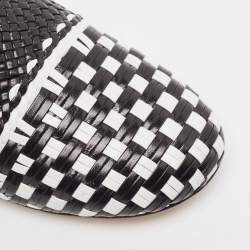 Stuart Weitzman Black/White Woven Leather Riviera Smoking Slippers Size 36