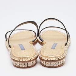 Stuart Weitzman Metallic Gold Leather Embellished Slides Size 40