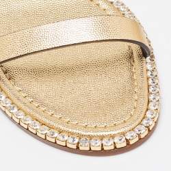 Stuart Weitzman Metallic Gold Leather Embellished Slides Size 40