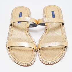 Stuart Weitzman Metallic Gold Leather Embellished Slides Size 40