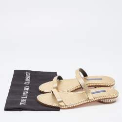 Stuart Weitzman Metallic Gold Leather Embellished Slides Size 40