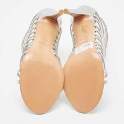 Stuart Weitzman Metallic Silver Leather Crystal Embellished Strappy Sandals Size 39.5