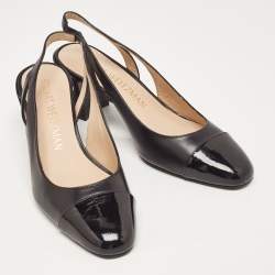 Pre Owned Stuart Weitzman Black Leather and Patent Slingback Pumps Size 40  
