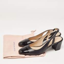 Pre Owned Stuart Weitzman Black Leather and Patent Slingback Pumps Size 40  